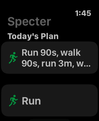Today's training plan on the watch